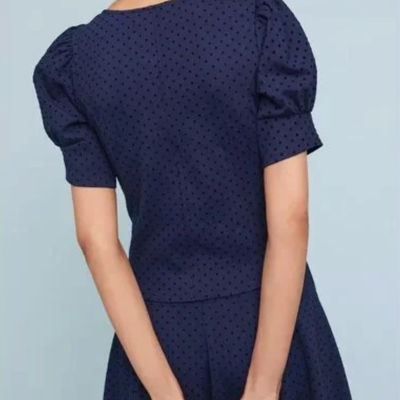 Maeve (Anthropologie) Navy Polka-Dot Puff-Sleeve Top • Square Neck • Size Small - Picture 4 of 6